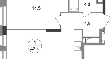 1-к. квартира, 42 м²