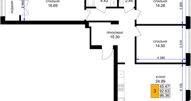 3-к. квартира, 96 м²