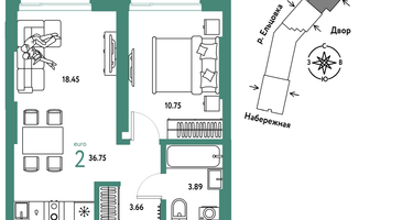 2-к. квартира, 36&nbsp;м²