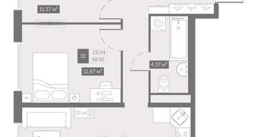 2-к. квартира, 58&nbsp;м²