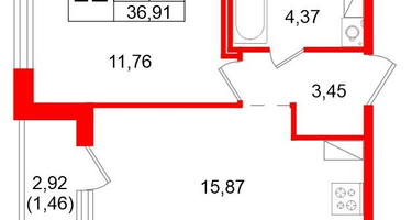 1-к. квартира, 36&nbsp;м²