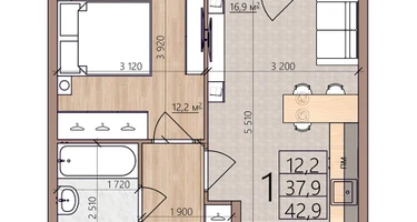 1-к. квартира, 42&nbsp;м²
