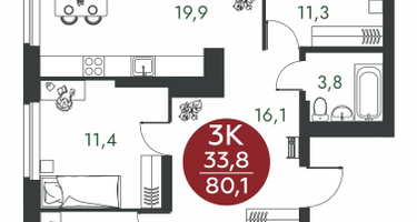 3-к. квартира, 80 м²