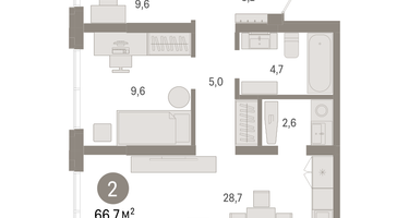 2-к. квартира, 66&nbsp;м²