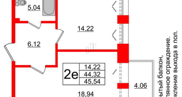 1-к. квартира, 44 м²