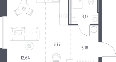 1-к. квартира, 28&nbsp;м²