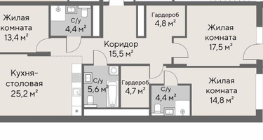 3-к. квартира, 114&nbsp;м²