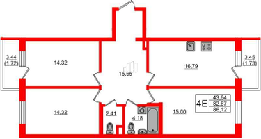 3-к. квартира, 86&nbsp;м²