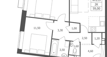 2-к. квартира, 59&nbsp;м²