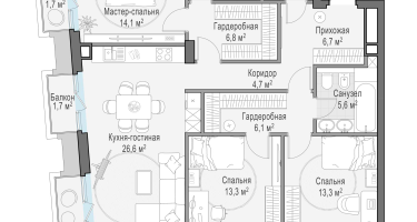 3-к. квартира, 111 м²