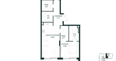 2-к. квартира, 95 м²