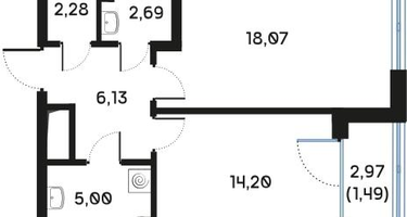 1-к. квартира, 49&nbsp;м²