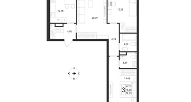 3-к. квартира, 79&nbsp;м²