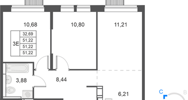 3-к. квартира, 51&nbsp;м²