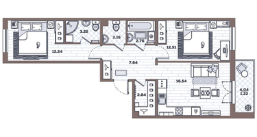 2-к. квартира, 61&nbsp;м²