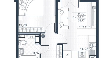 1-к. квартира, 35&nbsp;м²