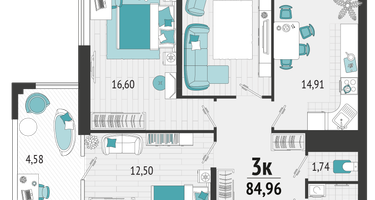 3-к. квартира, 74&nbsp;м²