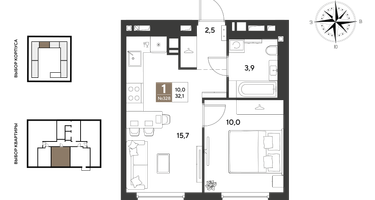 1-к. квартира, 32 м²