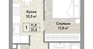 1-к. квартира, 31&nbsp;м²