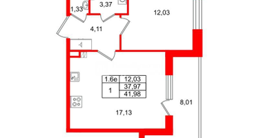 1-к. квартира, 37&nbsp;м²