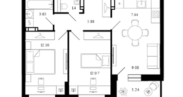 2-к. квартира, 54,9&nbsp;м²