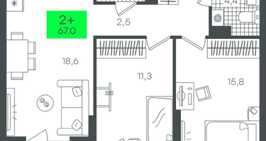 2-к. квартира, 67 м²