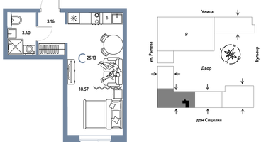 Студия, 25&nbsp;м²