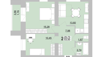 2-к. квартира, 55 м²