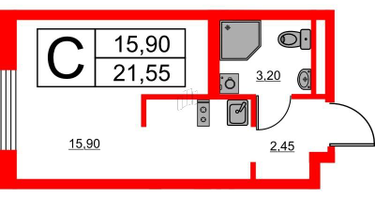 Студия, 21&nbsp;м²