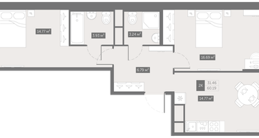 2-к. квартира, 60 м²