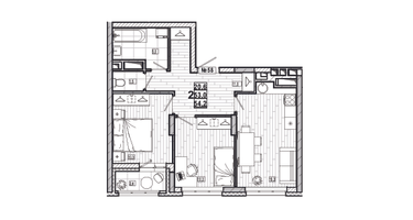2-к. квартира, 54&nbsp;м²