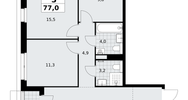 3-к. квартира, 77&nbsp;м²