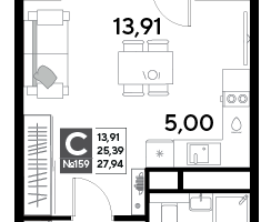 Студия, 27&nbsp;м²