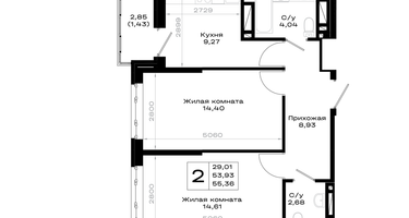2-к. квартира, 55 м²