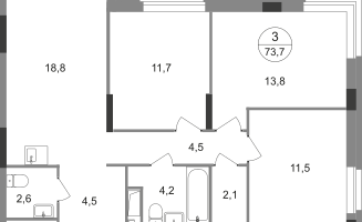3-к. квартира, 73&nbsp;м²