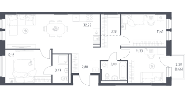 3-к. квартира, 81&nbsp;м²