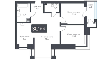 3-к. квартира, 69 м²