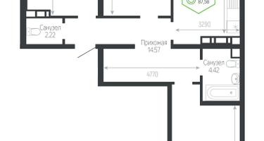 3-к. квартира, 87&nbsp;м²