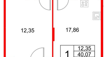 1-к. квартира, 42&nbsp;м²