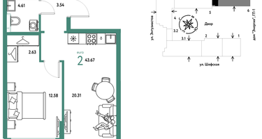 2-к. квартира, 43&nbsp;м²