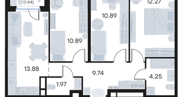 3-к. квартира, 64 м²