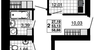 2-к. квартира, 58&nbsp;м²