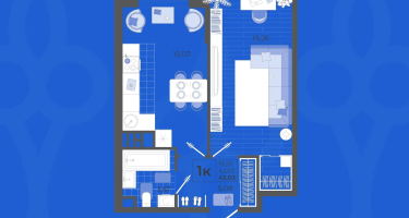1-к. квартира, 43&nbsp;м²