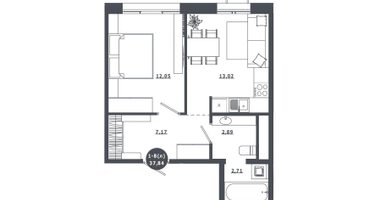 1-к. квартира, 37&nbsp;м²