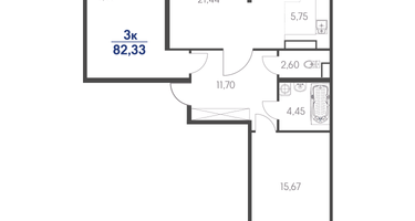 3-к. квартира, 82 м²