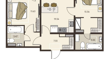 2-к. квартира, 64&nbsp;м²