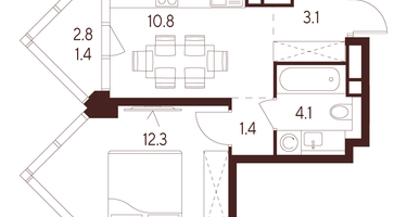 1-к. квартира, 33&nbsp;м²