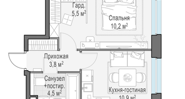 1-к. квартира, 34&nbsp;м²