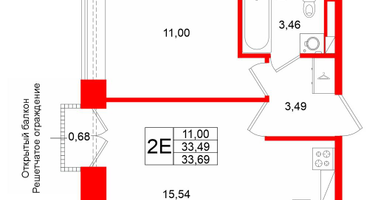 1-к. квартира, 33 м²