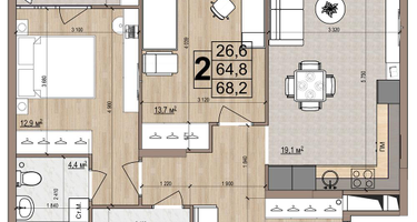 2-к. квартира, 68&nbsp;м²